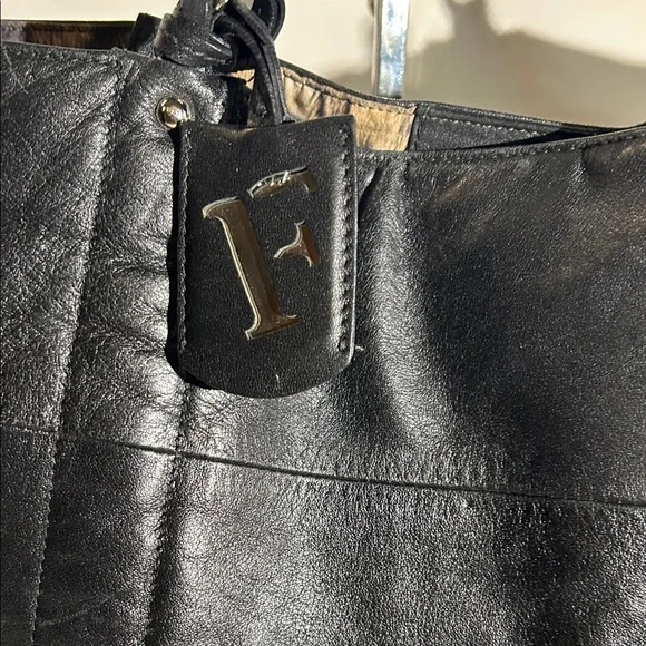 Furla Black Leather Tote with Chain Straps